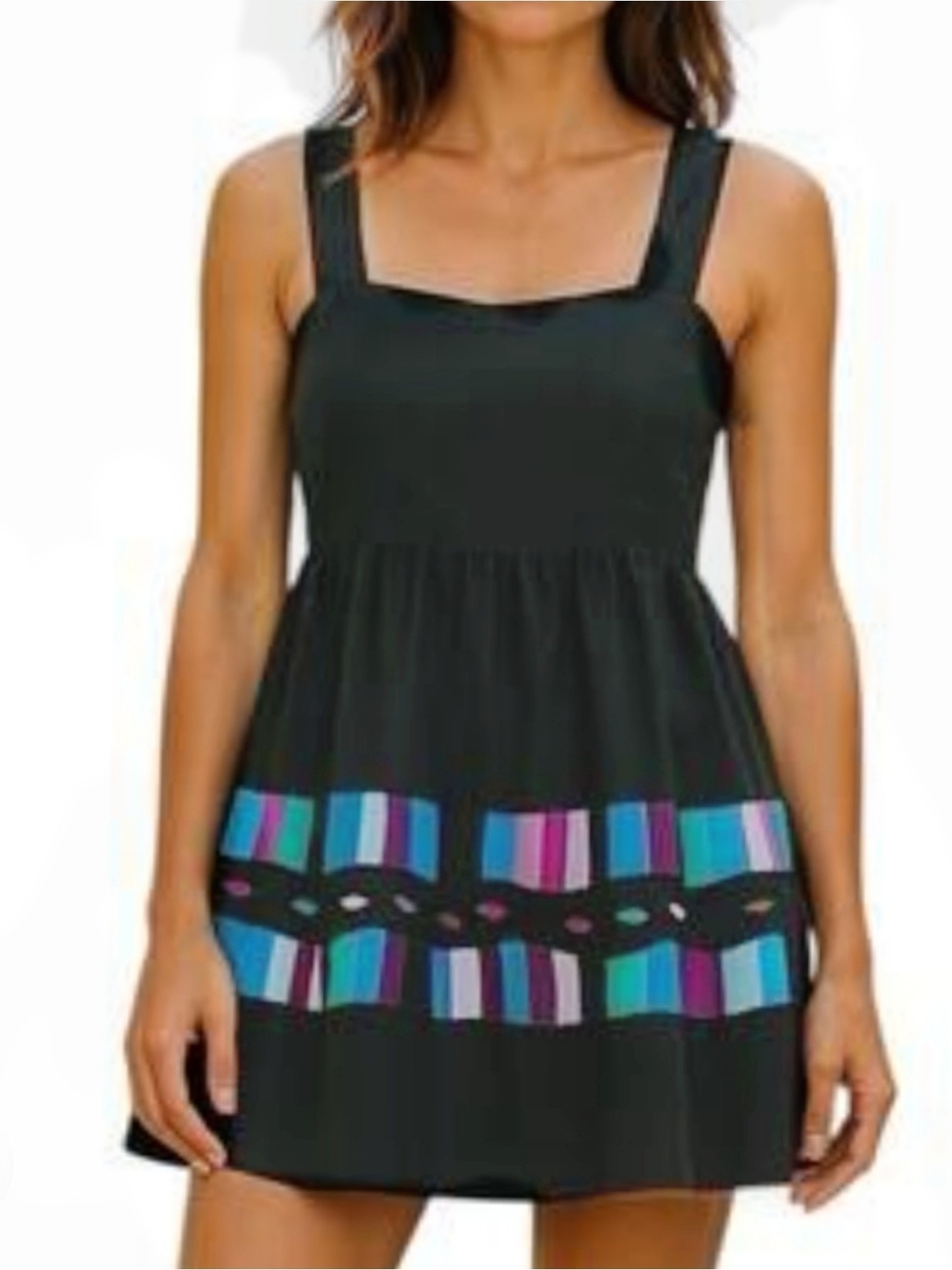 BCBGeneration Vintage Black Mini Dress W/ Mesh Sleeves & Ruffle Fitted Waist - Picture 2 of 5